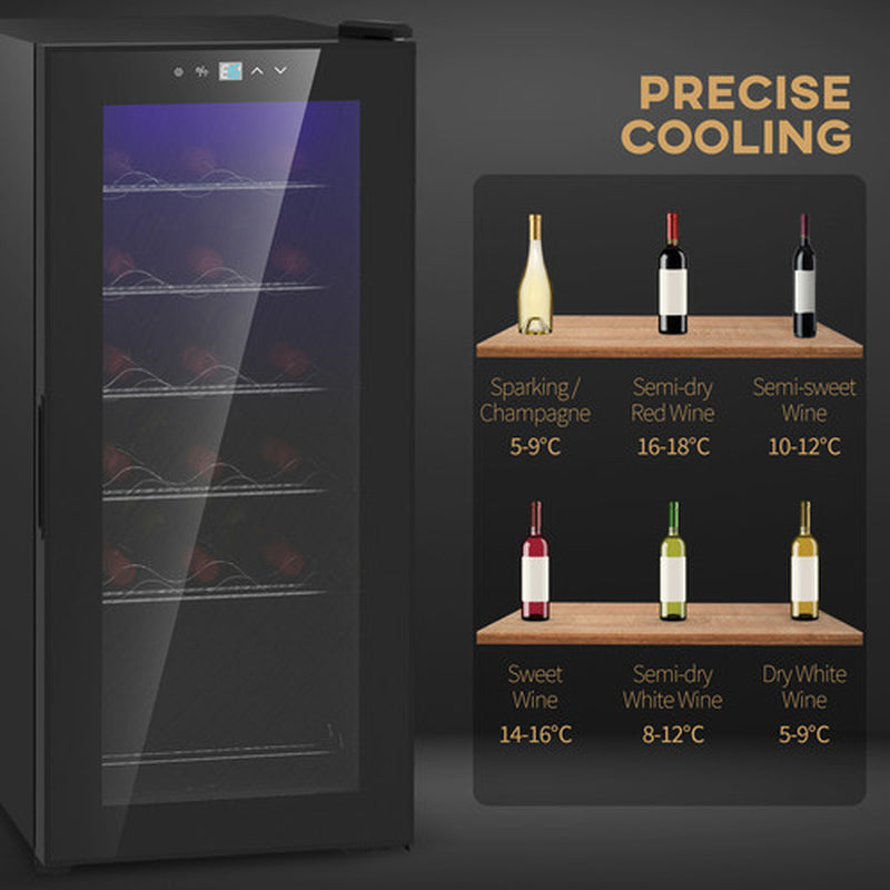 HOMCOM 50L Undercounter Wine Cooler Fridge with LED Light Glass Door 18 Bottles