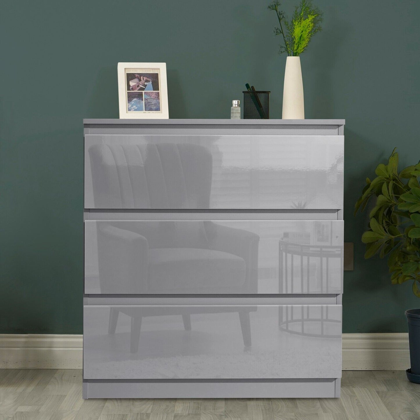 High Gloss Chest of Drawers Bedside Cabinet Tall Wide Storage Bedroom Furniture