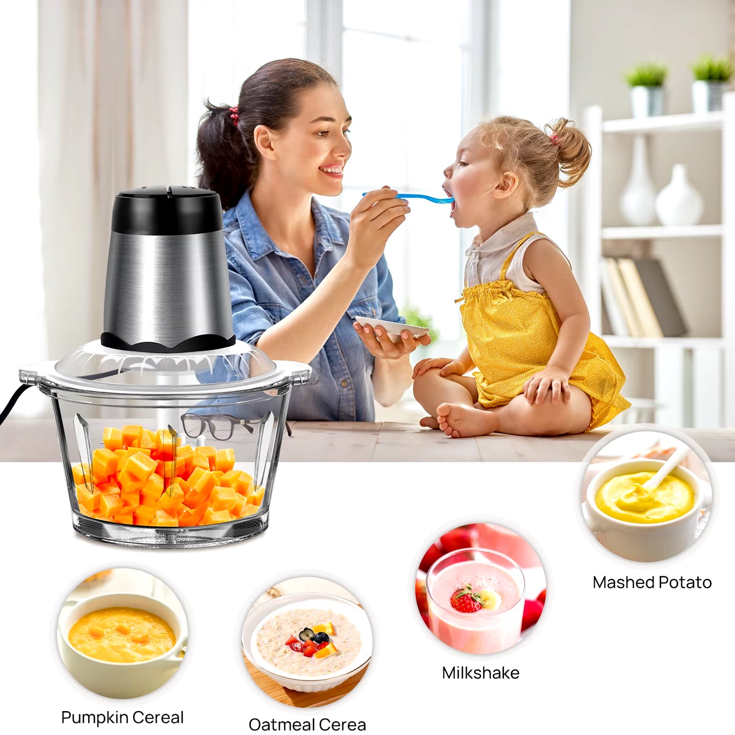 2L Electric Food Chopper Vegetable Chopper Small Food Processor Meat Grinder Mixer Electric Dicer with 2 Speeds Meat Mincer