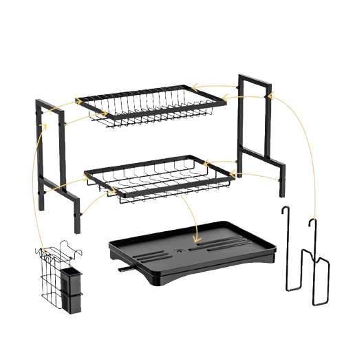 Dish Drainer Rack 2 Tier Rustproof Dish Drainer Rack with Drip Tray and Utensils Holder with 360° Swivel Spout Drain Board Set