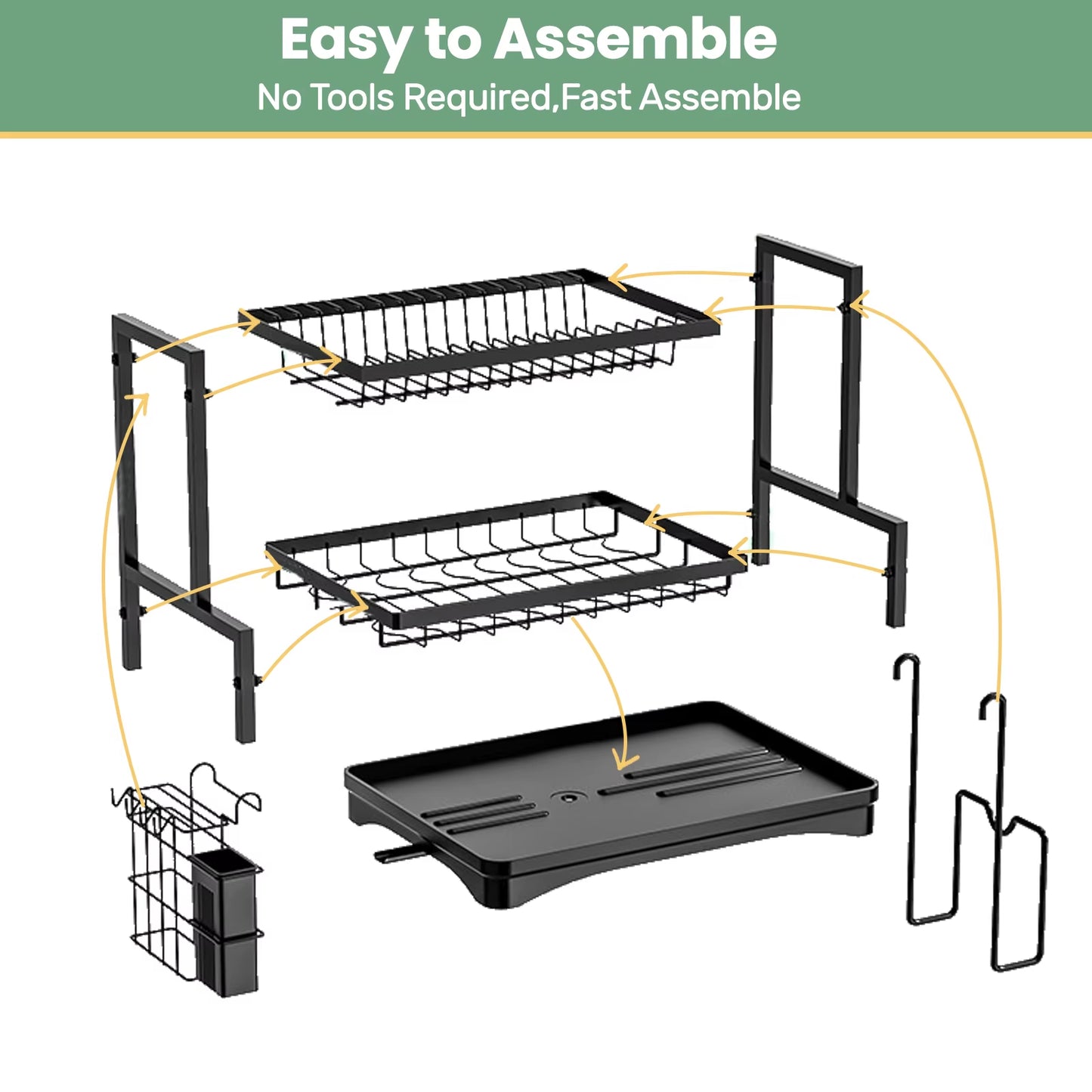 Dish Drainer Rack 2 Tier Rustproof Dish Drainer Rack with Drip Tray and Utensils Holder with 360° Swivel Spout Drain Board Set