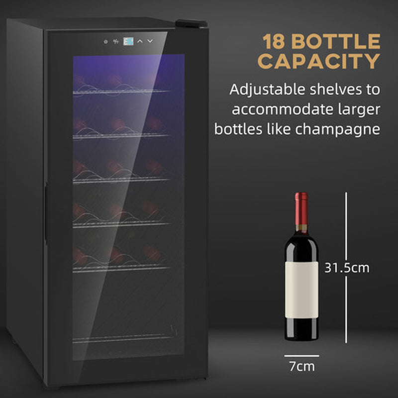 HOMCOM 50L Undercounter Wine Cooler Fridge with LED Light Glass Door 18 Bottles