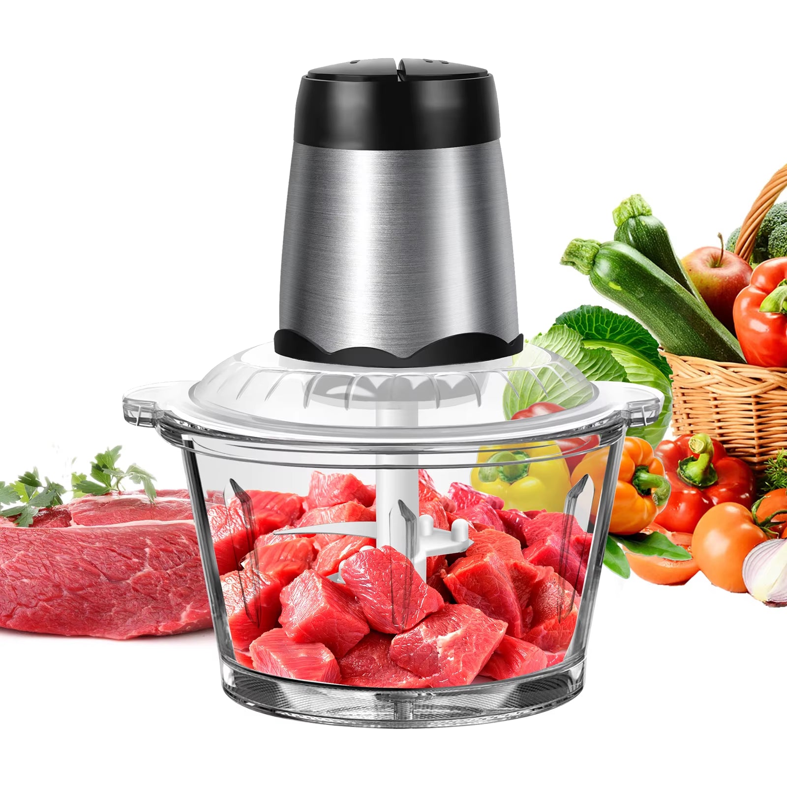 2L Electric Food Chopper Vegetable Chopper Small Food Processor Meat Grinder Mixer Electric Dicer with 2 Speeds Meat Mincer