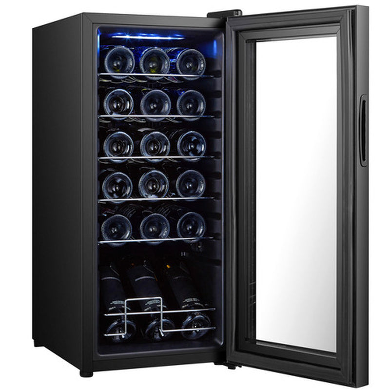 HOMCOM 50L Undercounter Wine Cooler Fridge with LED Light Glass Door 18 Bottles