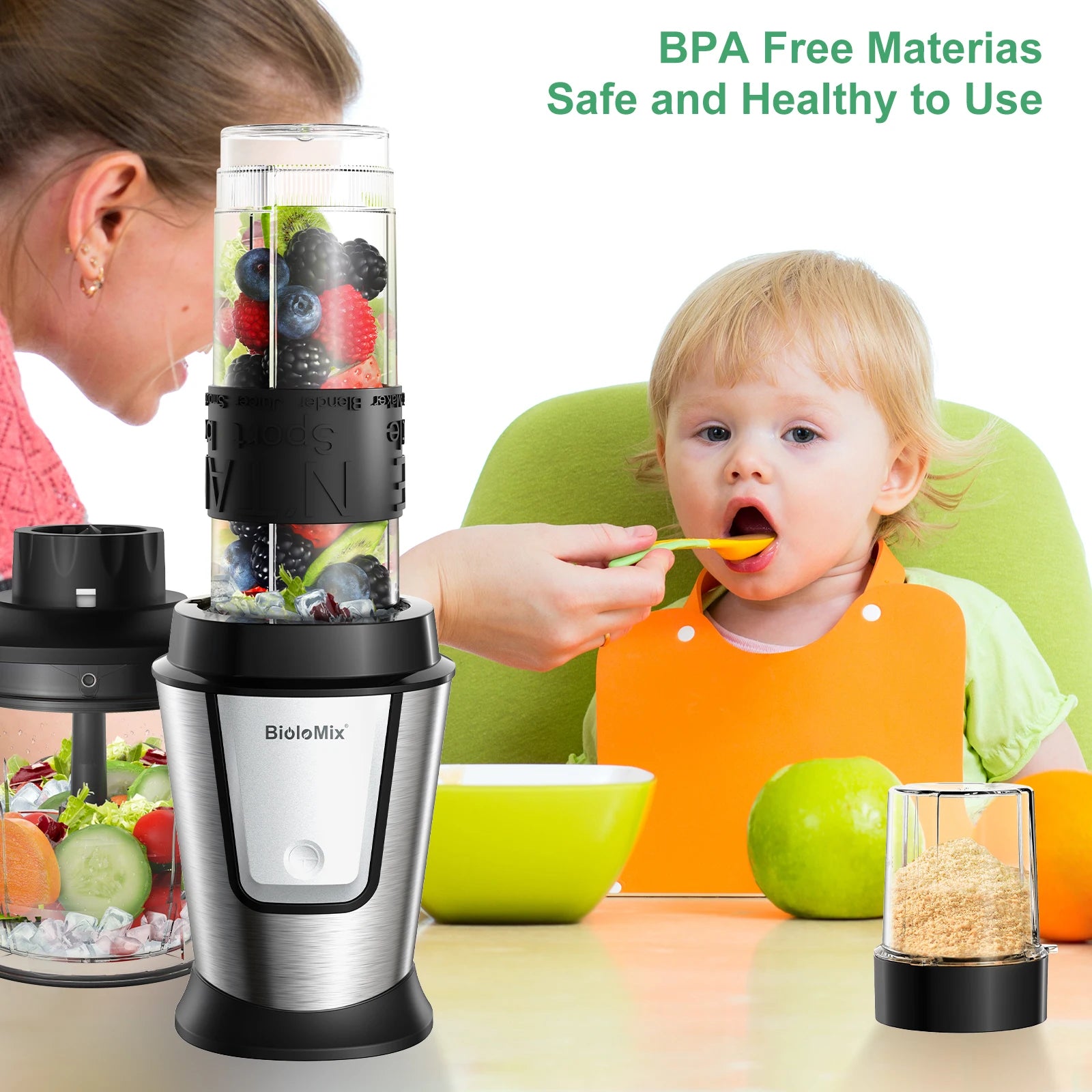 3-In-1 Multifunctional Food Processor 700W Portable Juicer Blender Personal Smoothie Mixer Food Chopper and Dry Grinder