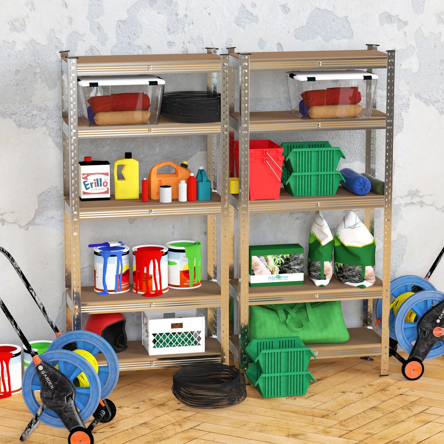 Shelving Unit for Garage Shed Storage, 5 Tier Shelf Unit, Boltless Racking Adjustable Shelf Rack Unit Free Standing Work