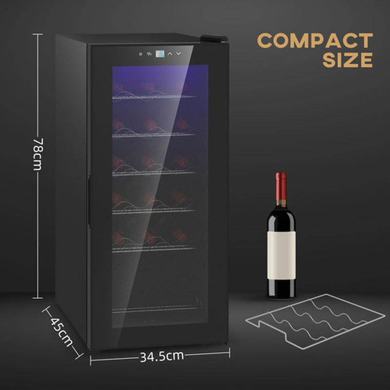 HOMCOM 50L Undercounter Wine Cooler Fridge with LED Light Glass Door 18 Bottles