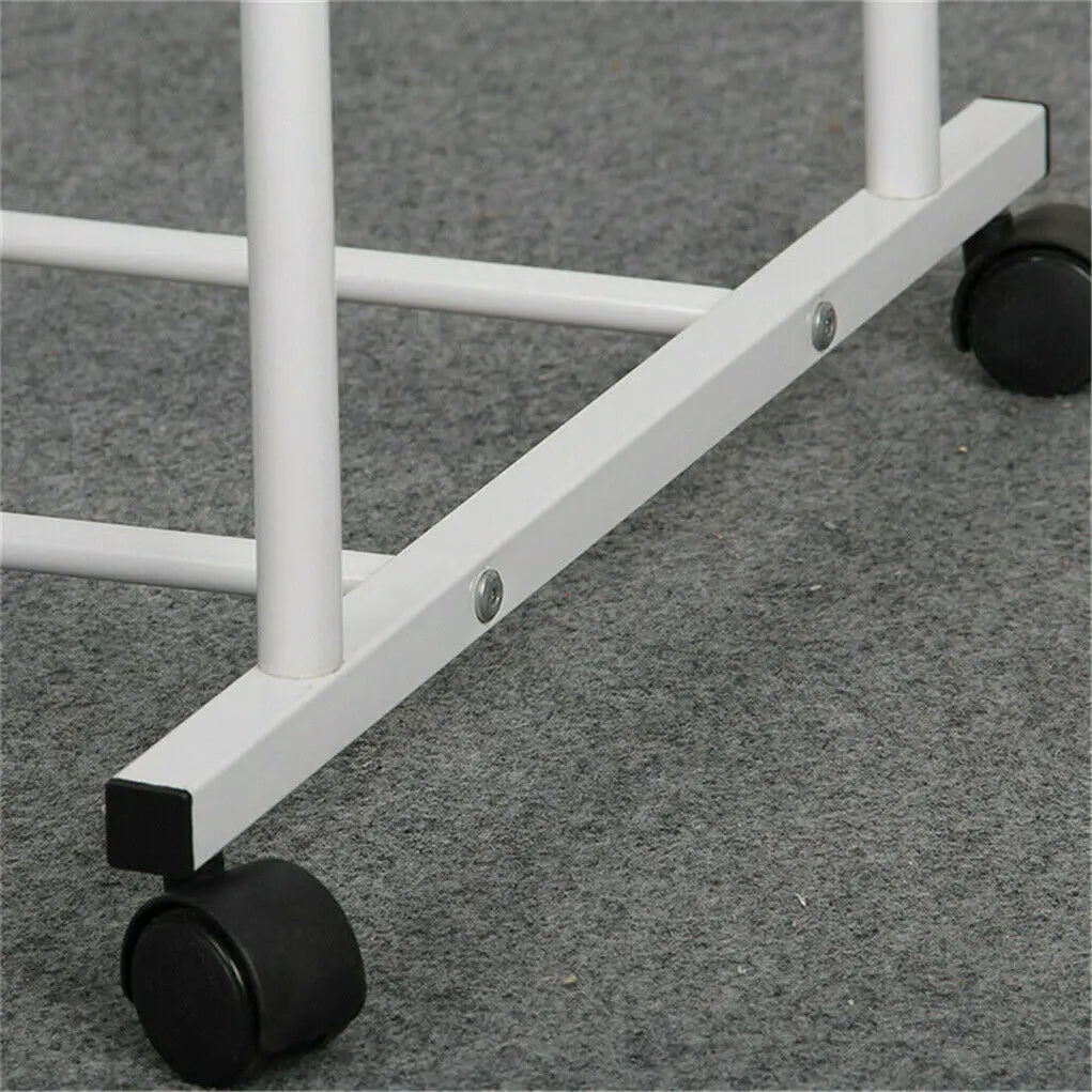 1.5M Large Clothes Rack Double Rail Rolling Stand Shoes Rack Storage Shelf White