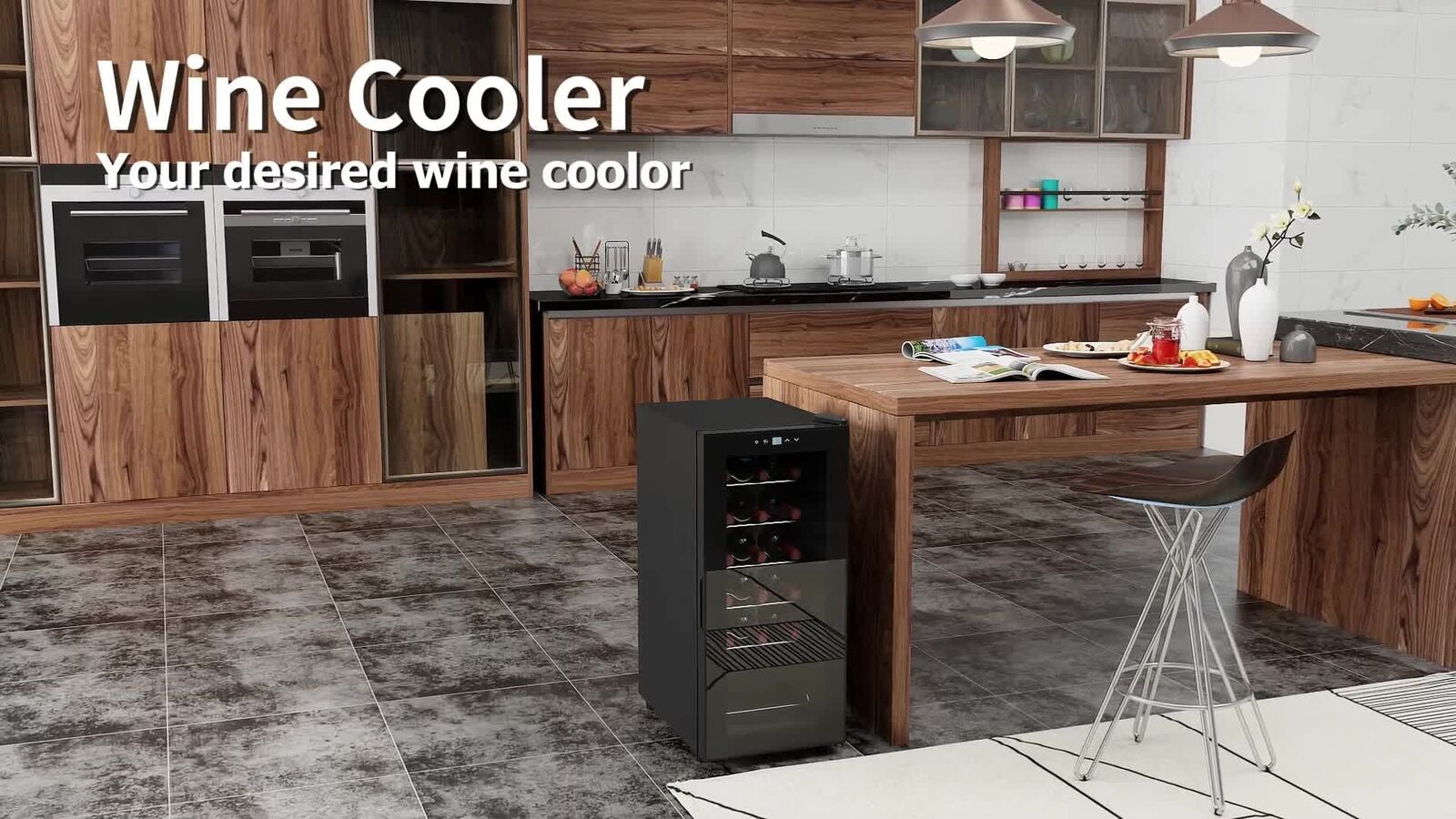 HOMCOM 50L Undercounter Wine Cooler Fridge with LED Light Glass Door 18 Bottles