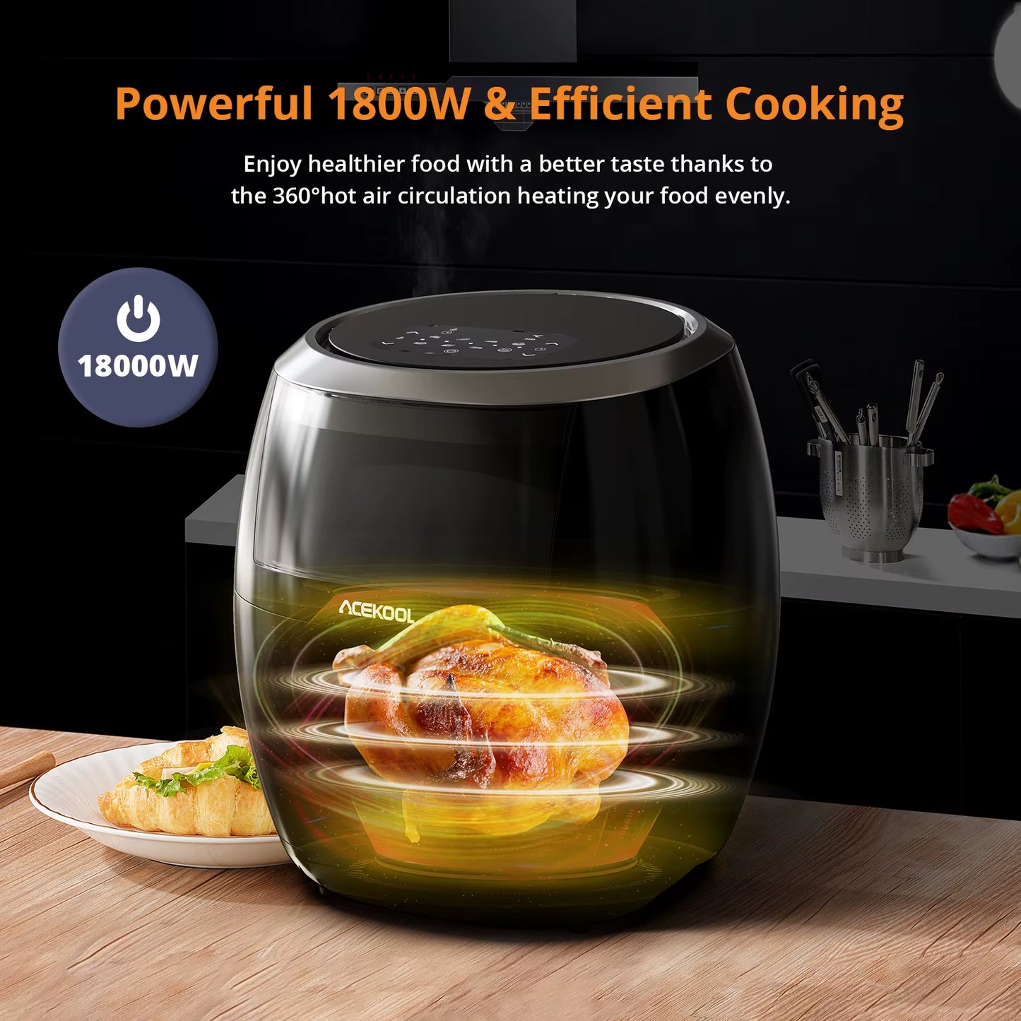 Air Fryer, 8QT Airfryer Oven with Viewing Window Oilless Cooker with Digital Display 8 Cooking Presets Dishwasher Safe Black