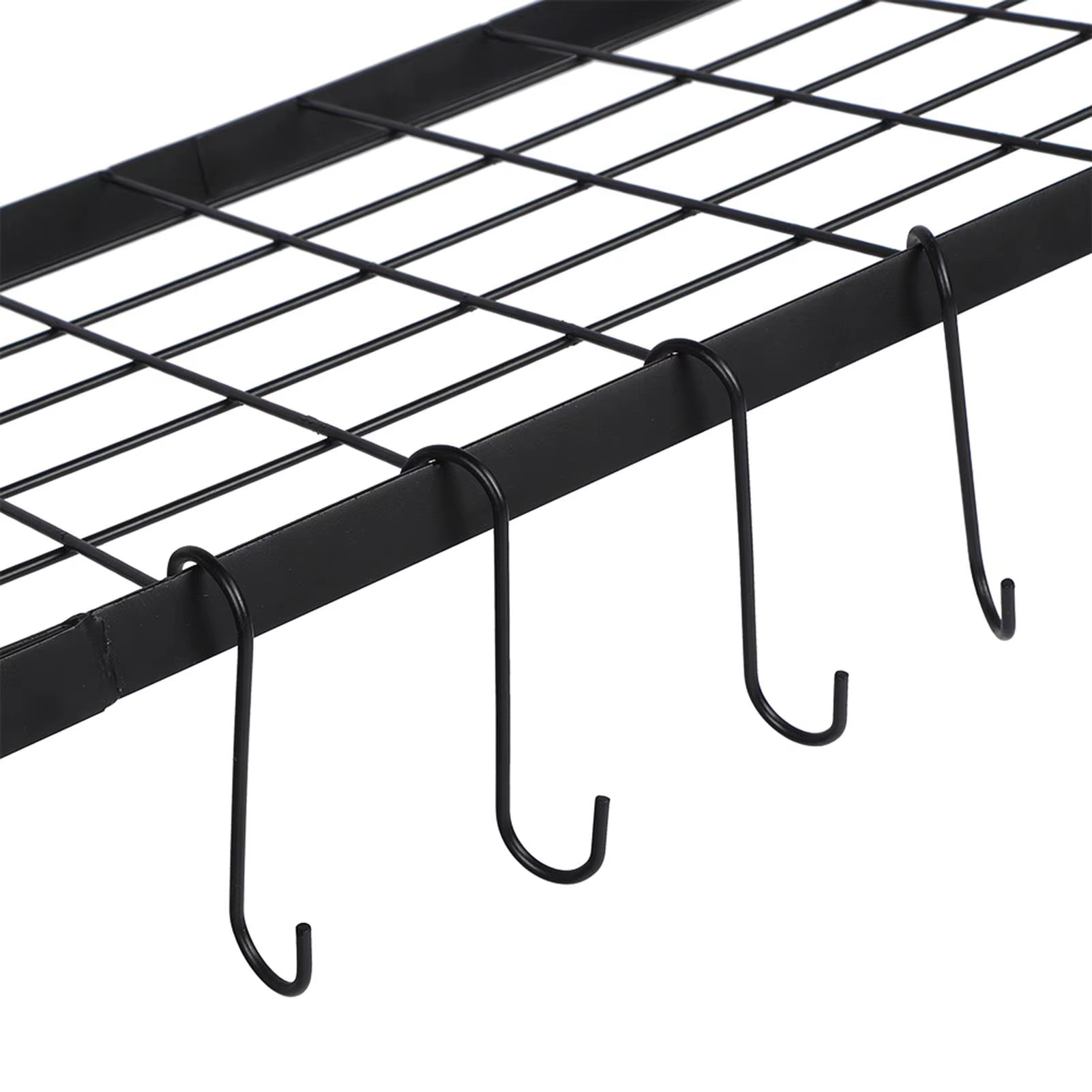 Double Layer Wall-Mounted Kitchen Rack - Wrought Iron Pot Storage Organizer with Hooks