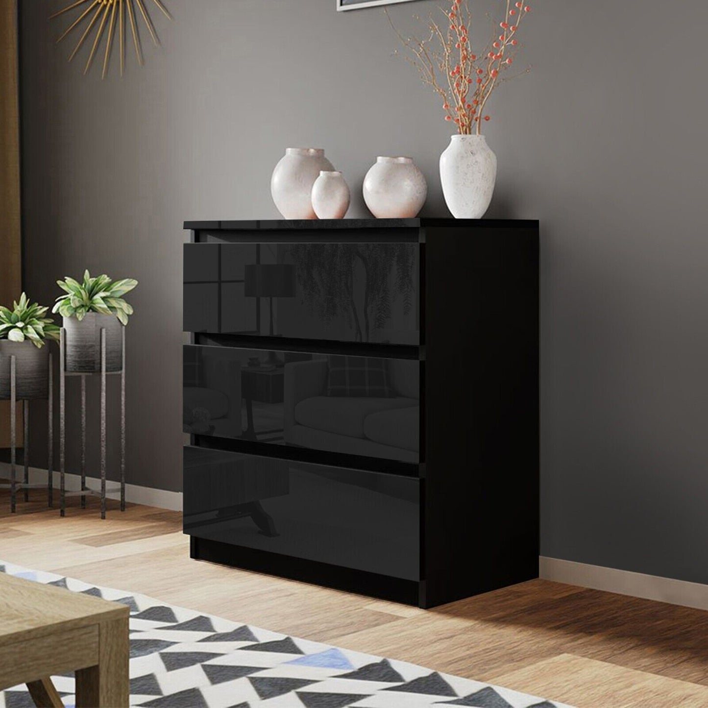 High Gloss Chest of Drawers Bedside Cabinet Tall Wide Storage Bedroom Furniture