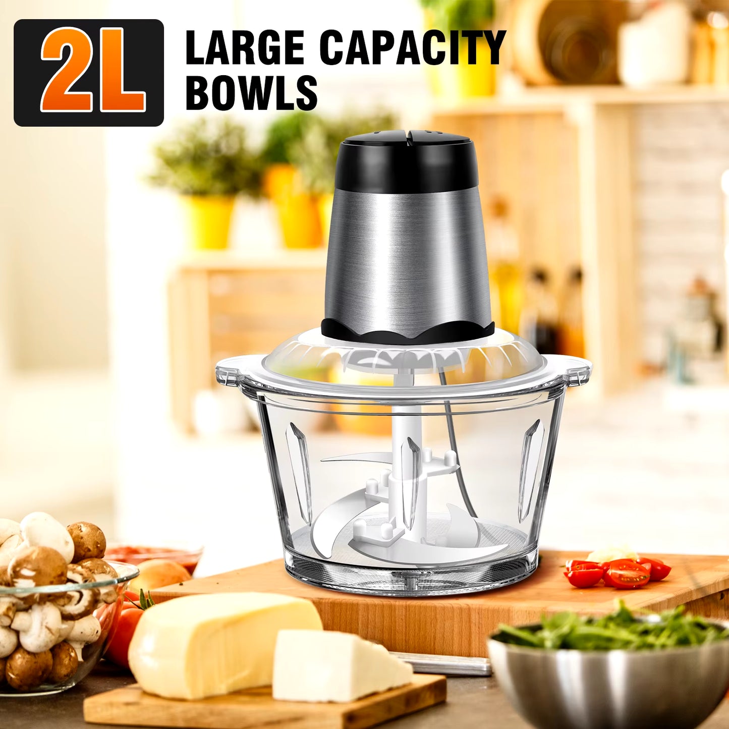 2L Electric Food Chopper Vegetable Chopper Small Food Processor Meat Grinder Mixer Electric Dicer with 2 Speeds Meat Mincer