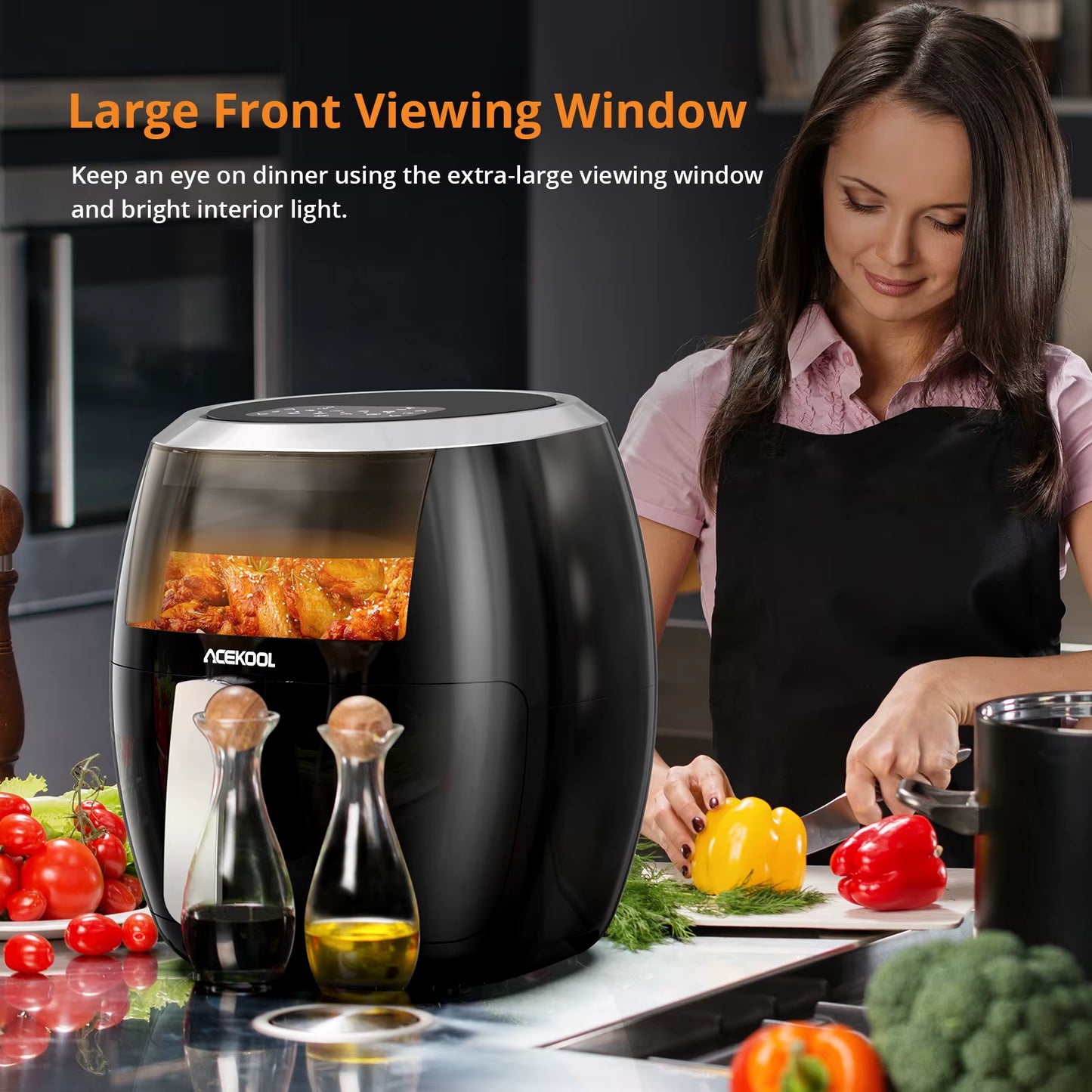 Air Fryer, 8QT Airfryer Oven with Viewing Window Oilless Cooker with Digital Display 8 Cooking Presets Dishwasher Safe Black