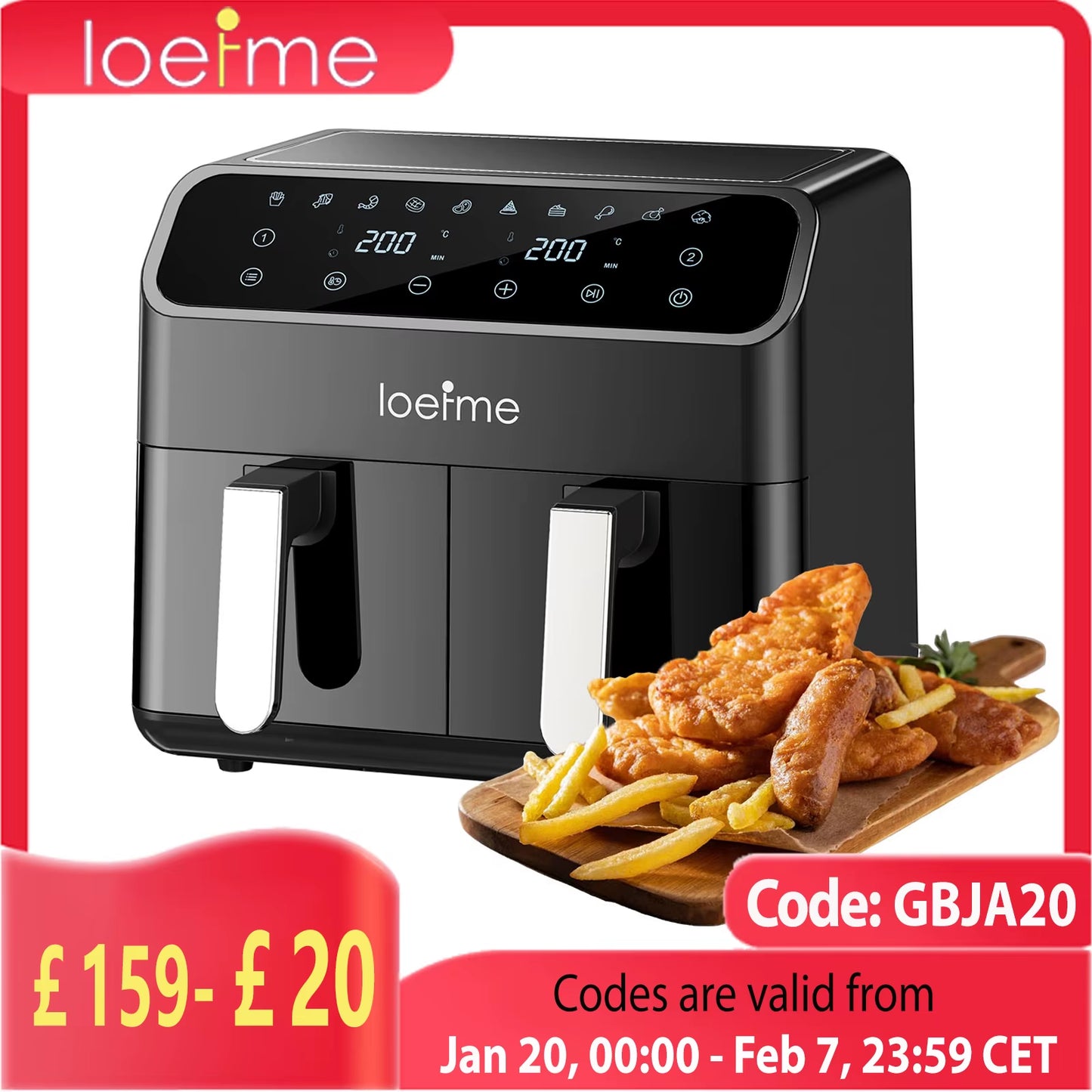 8L High-Power Air Fryer Double Warehouse Fried Chicken and Chips Electric Fryer Intelligent Non-Oil Smoke Electric Oven