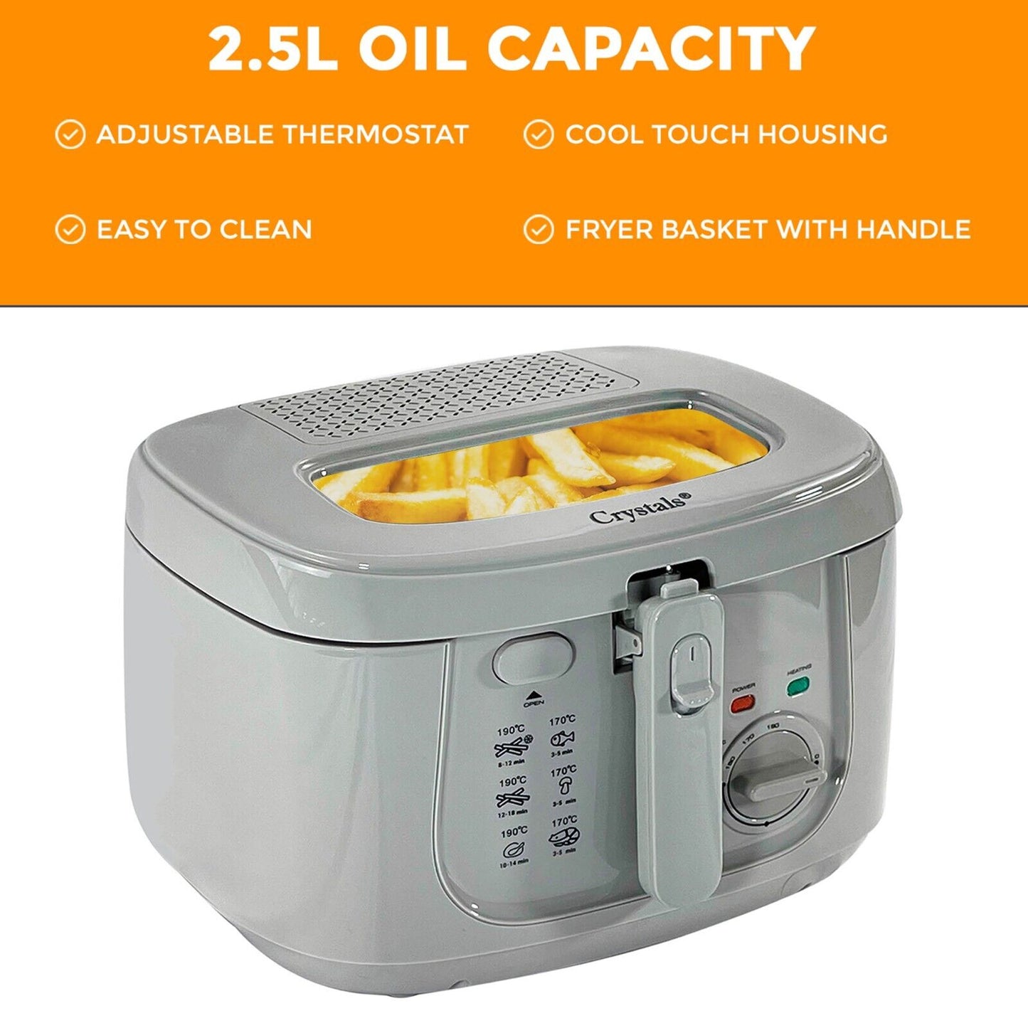 2.5L Deep Fat Fryer Chip Electric Non-Stick Pan & Safe Basket Handle with Window