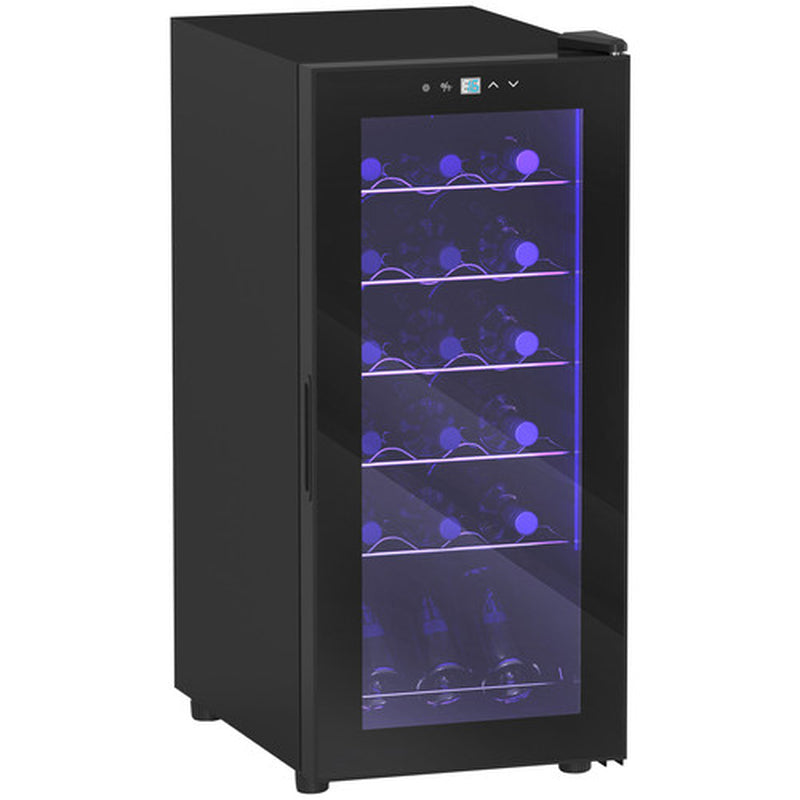 HOMCOM 50L Undercounter Wine Cooler Fridge with LED Light Glass Door 18 Bottles