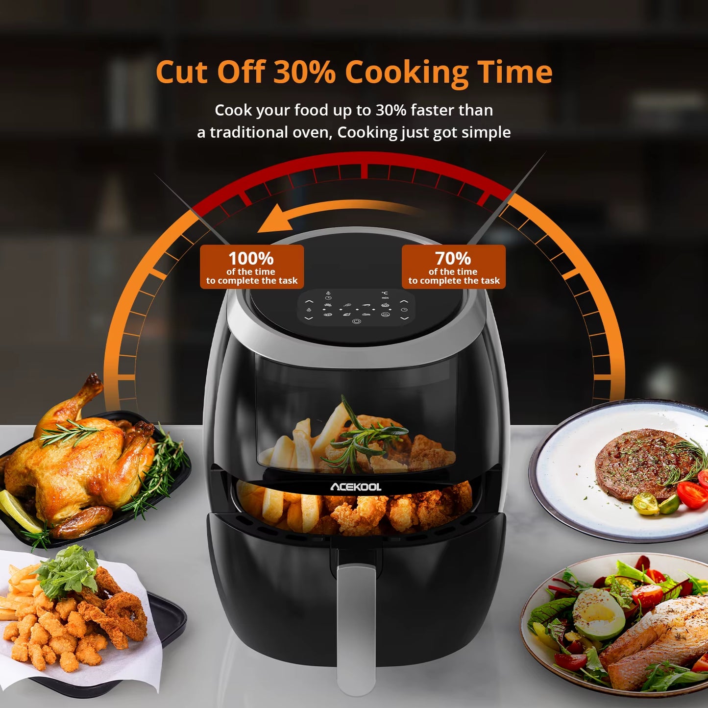 Air Fryer, 8QT Airfryer Oven with Viewing Window Oilless Cooker with Digital Display 8 Cooking Presets Dishwasher Safe Black