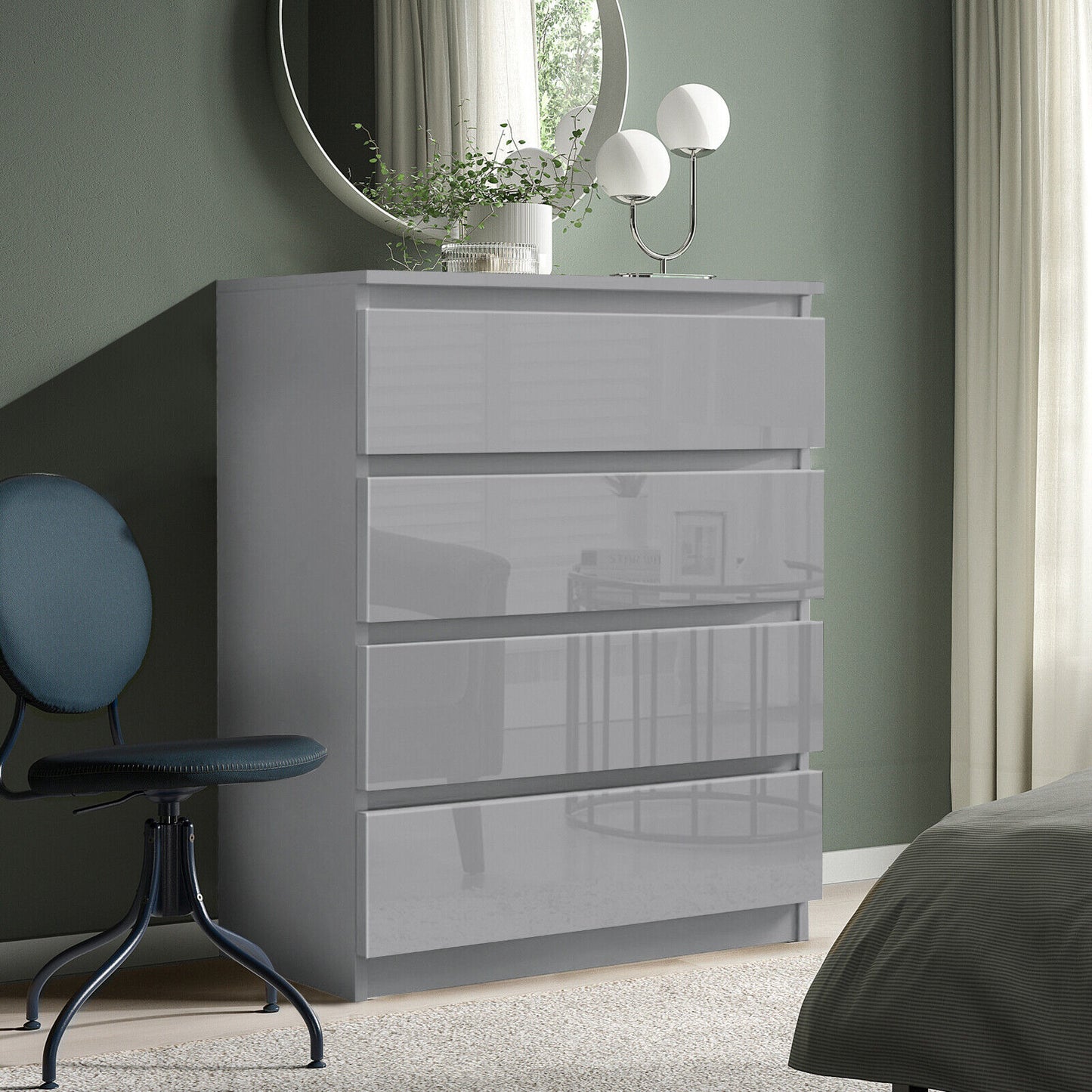 High Gloss Chest of Drawers Bedside Cabinet Tall Wide Storage Bedroom Furniture