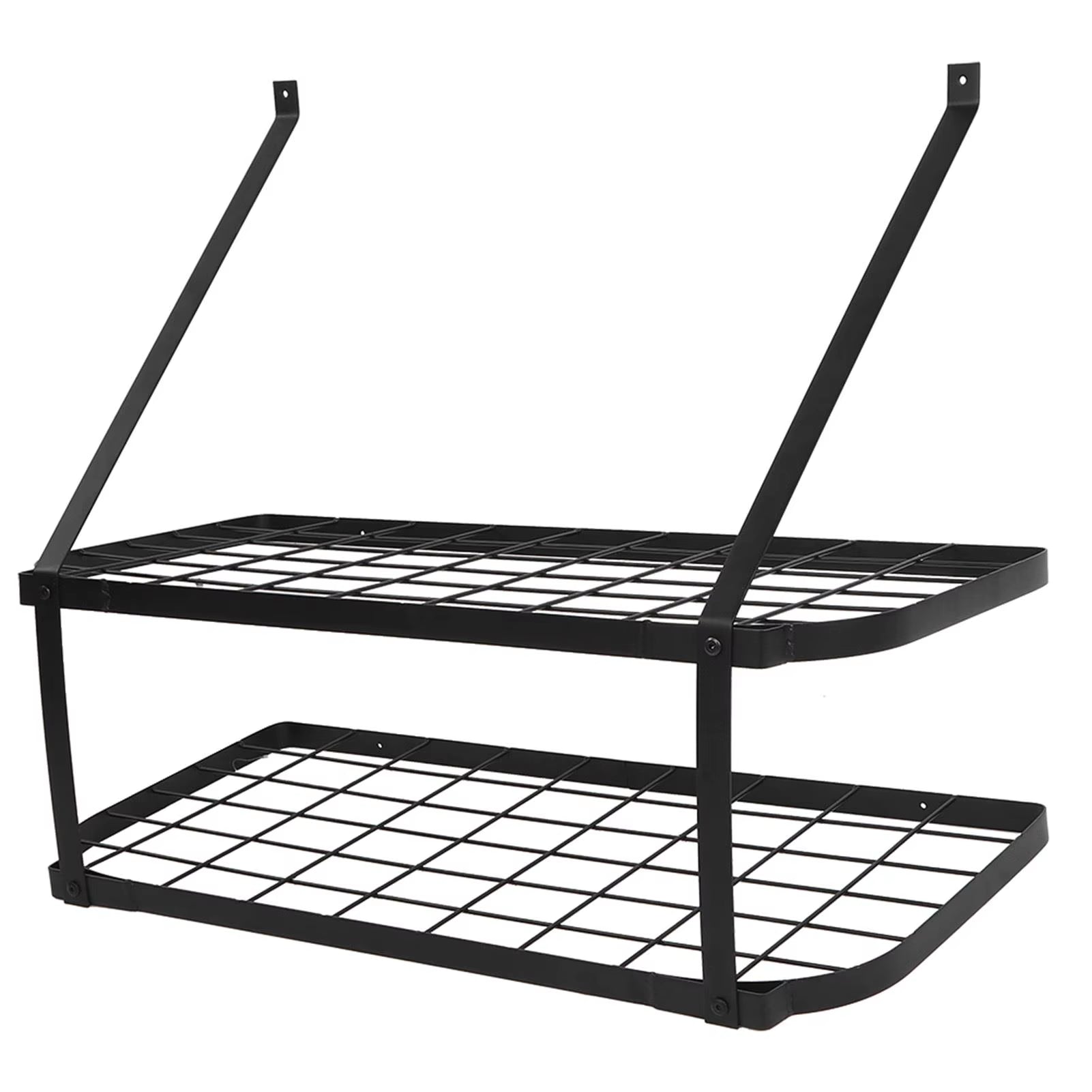 Double Layer Wall-Mounted Kitchen Rack - Wrought Iron Pot Storage Organizer with Hooks