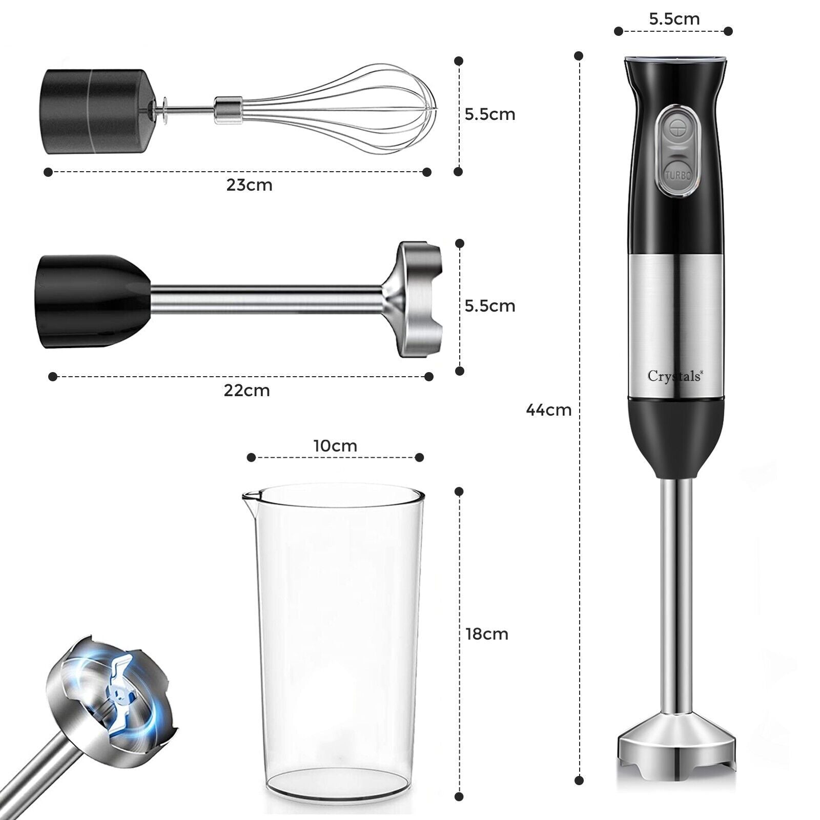 1000W Hand Blender Mixer 4In1 Processor Mixer Bowl Egg Whisk & Beaker Chopper