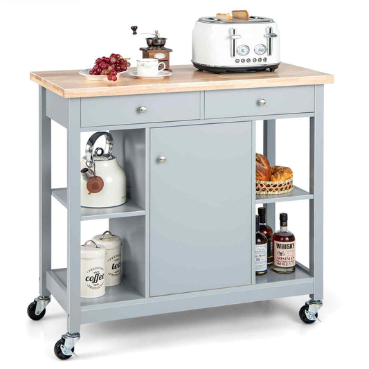 Costway Mobile Kitchen Island Cart Rolling Kitchen Island W/4 Open Shelves Grey